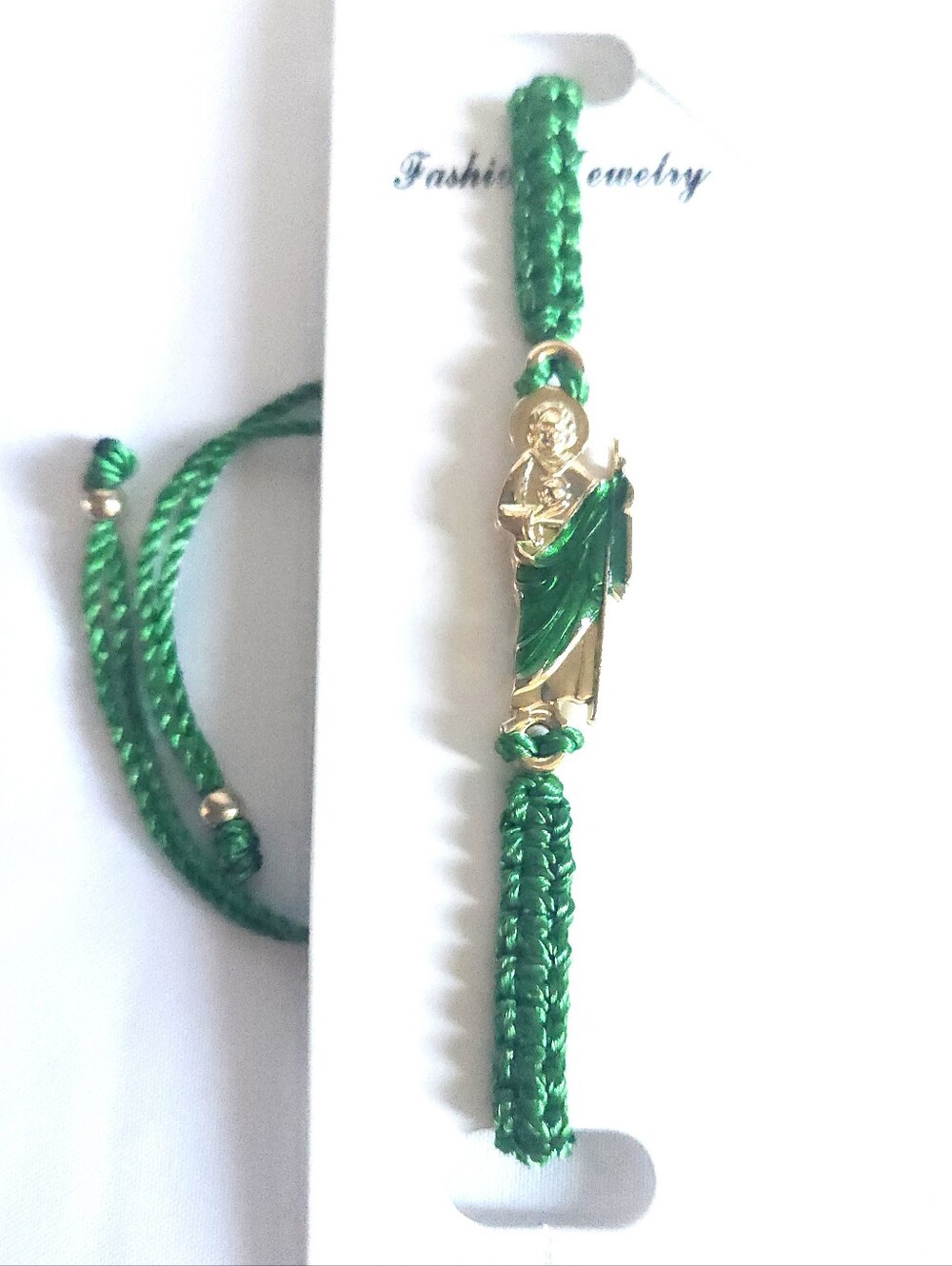 Green St. Jude Braided Cord Bracelet with Gold-Tone Medal
